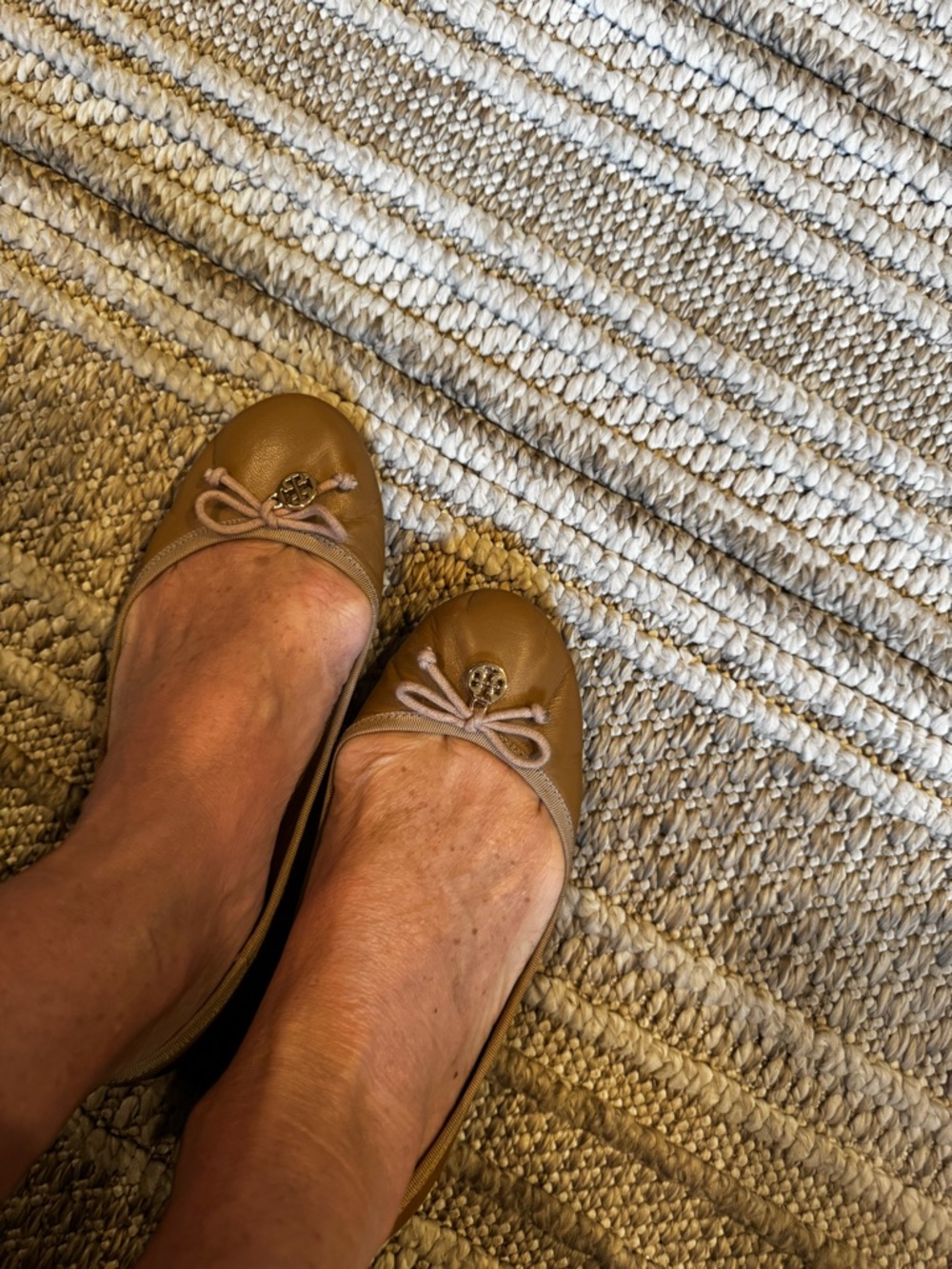 Tory Burch Caramel Leather Ballet Flats with Bow - Picture 5 of 8